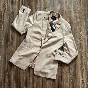 Banana Republic Long and Lean Single Button Neutral Houndstooth Office Blazer